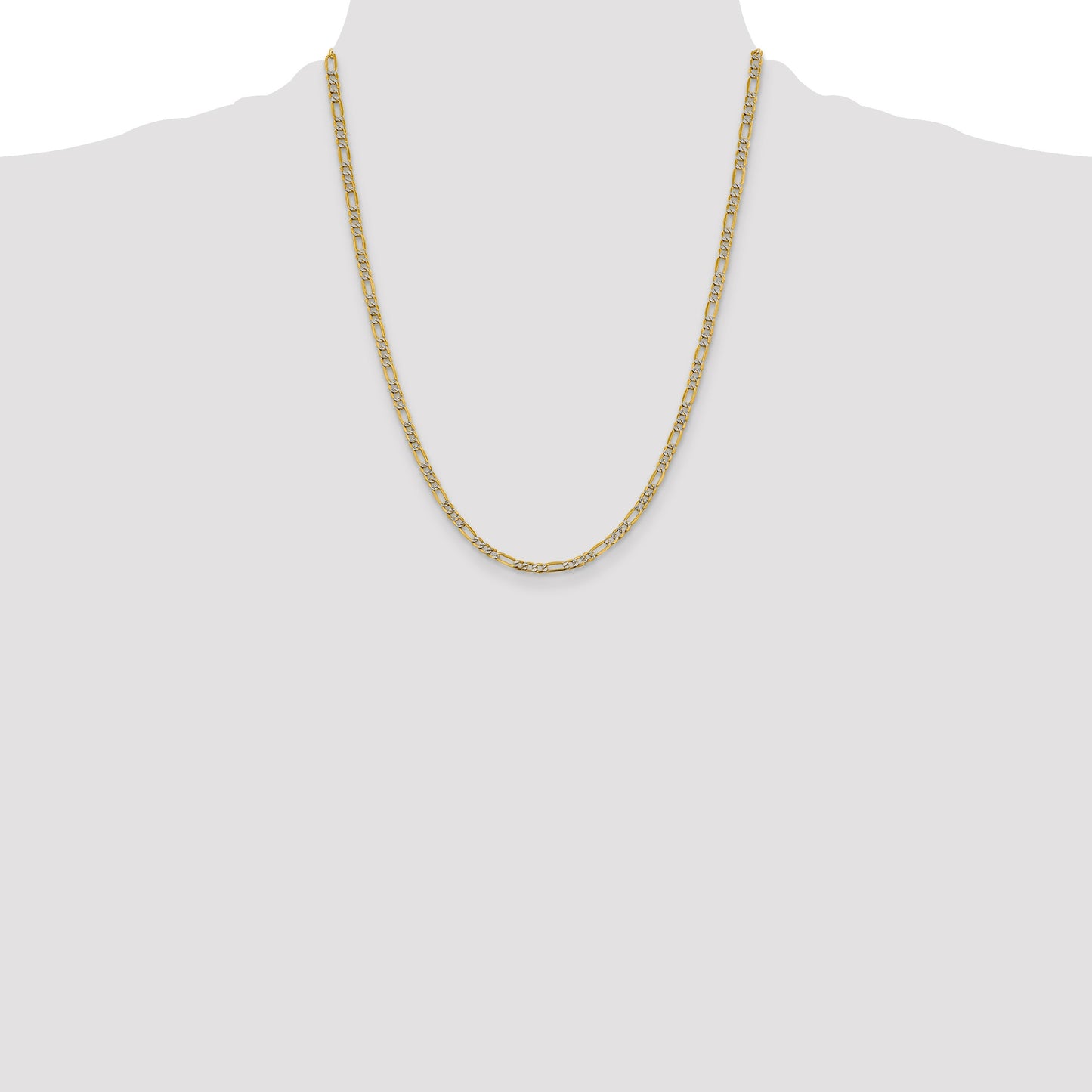 14K 22 inch 3.9mm Semi-Solid with Rhodium Pav� Figaro with Lobster Clasp Chain