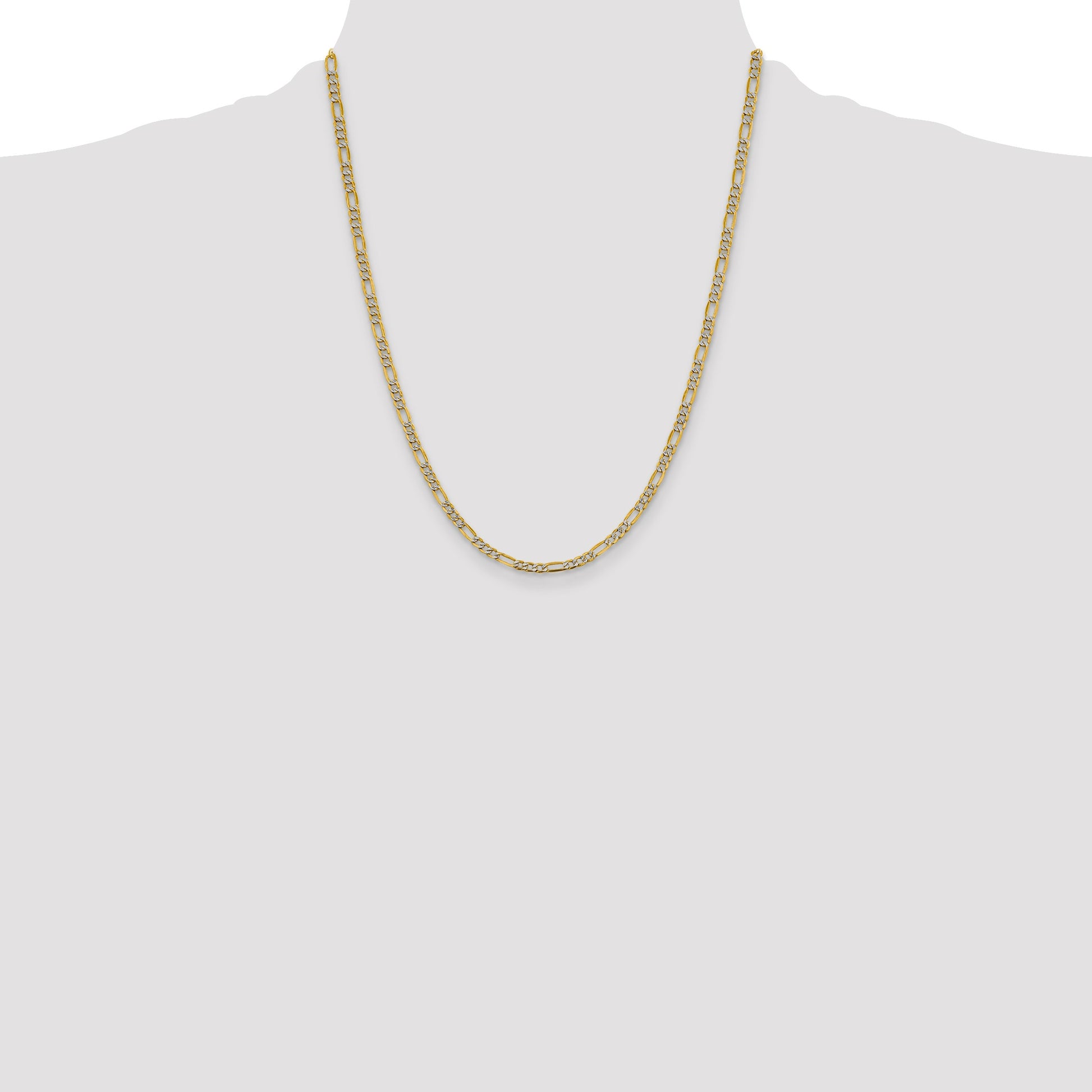 14K 22 inch 3.9mm Semi-Solid with Rhodium Pav� Figaro with Lobster Clasp Chain