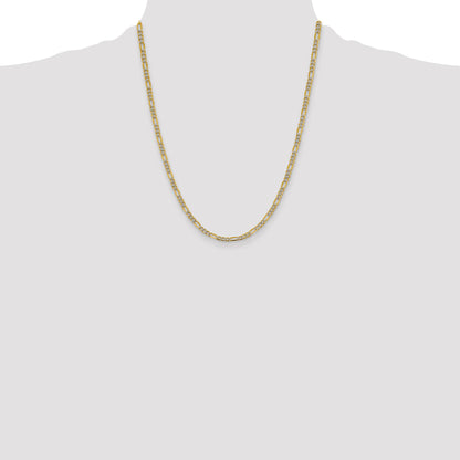 14K 22 inch 3.9mm Semi-Solid with Rhodium Pav� Figaro with Lobster Clasp Chain