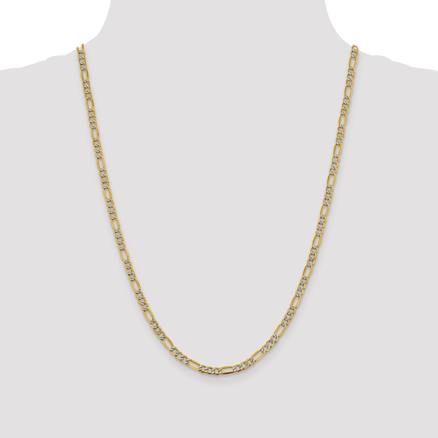 14K 24 inch 3.9mm Semi-Solid with Rhodium Pav� Figaro with Lobster Clasp Chain