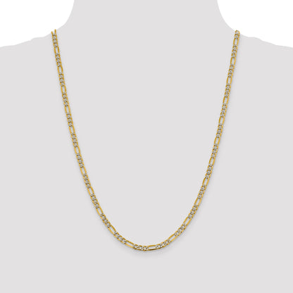 14K 24 inch 3.9mm Semi-Solid with Rhodium Pav� Figaro with Lobster Clasp Chain