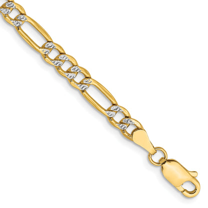 14K 7 inch 3.9mm Semi-Solid with Rhodium Pav� Figaro with Lobster Clasp Bracelet