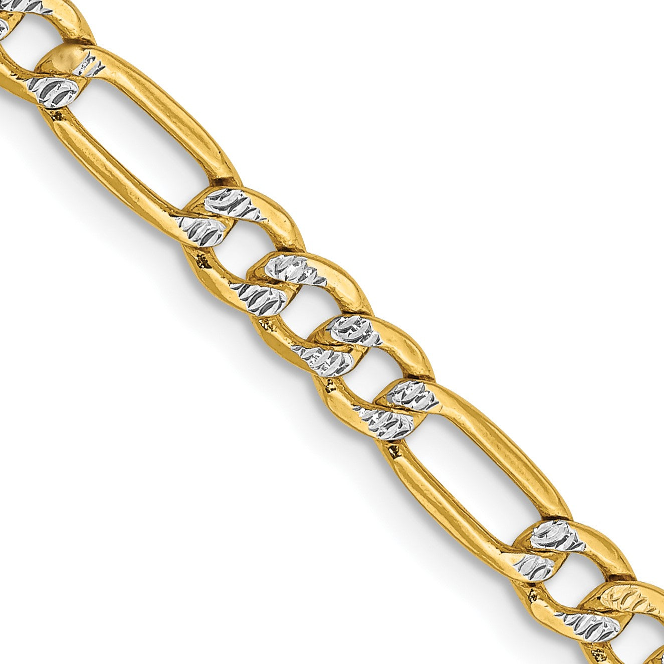 14K 22 inch 3.9mm Semi-Solid with Rhodium Pav� Figaro with Lobster Clasp Chain