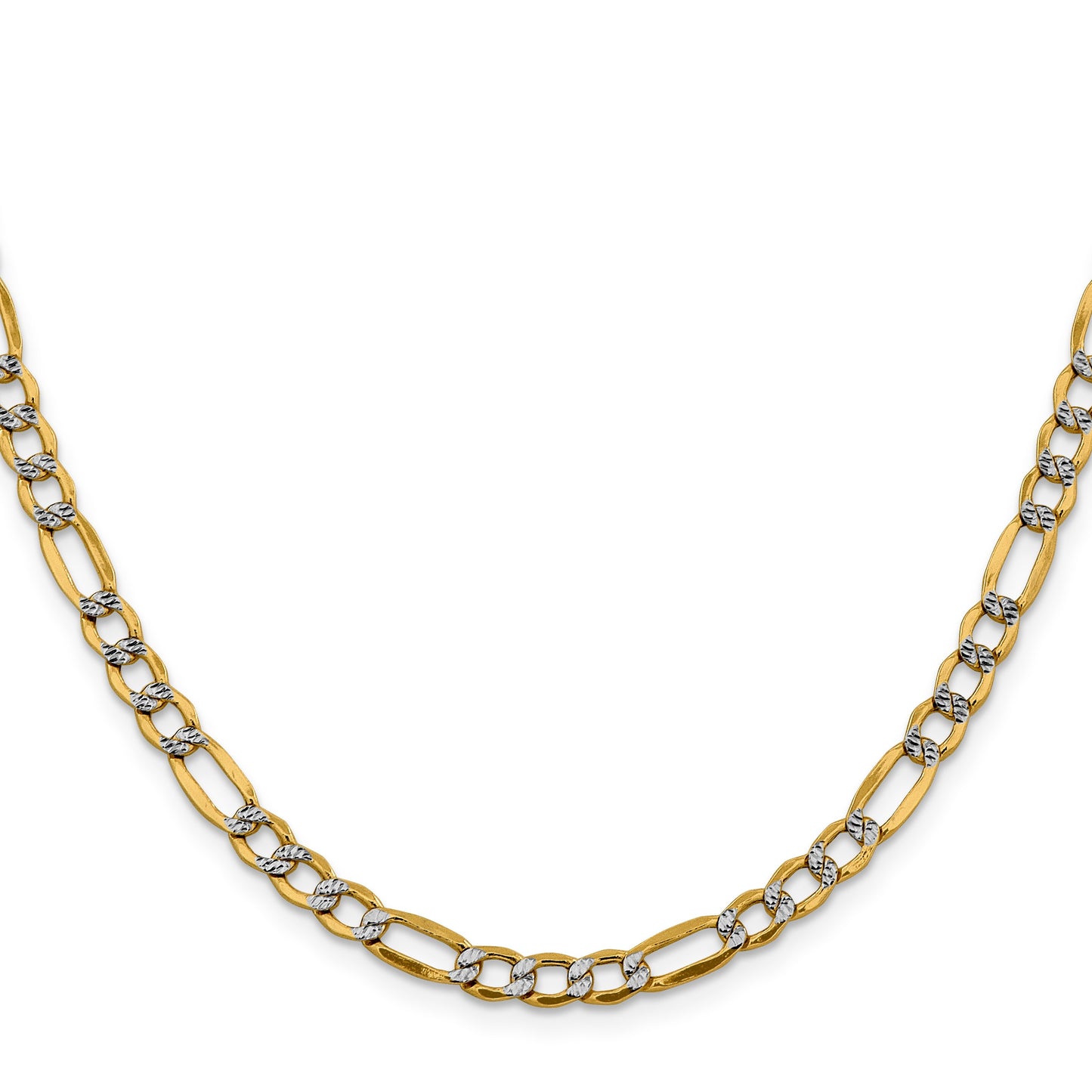 14K 24 inch 5.25mm Semi-Solid with Rhodium Pav� Figaro with Lobster Clasp Chain