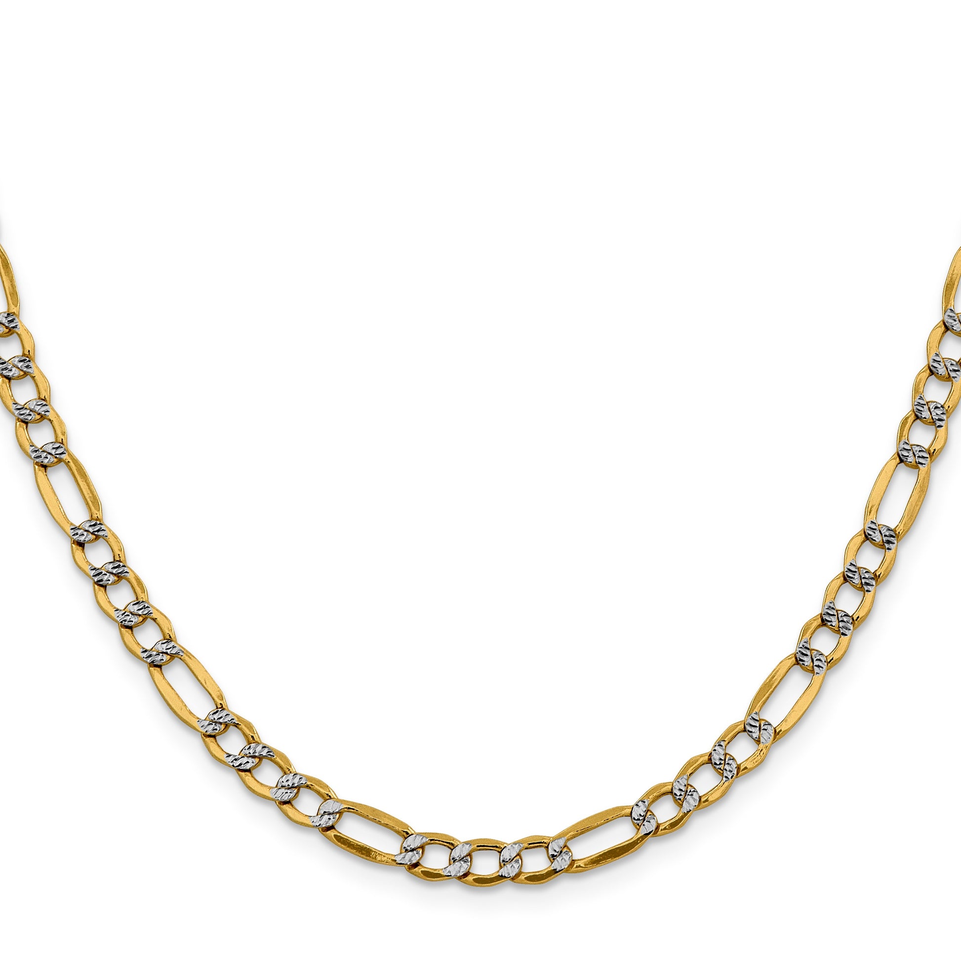14K 26 inch 5.25mm Semi-Solid with Rhodium Pav� Figaro with Lobster Clasp Chain