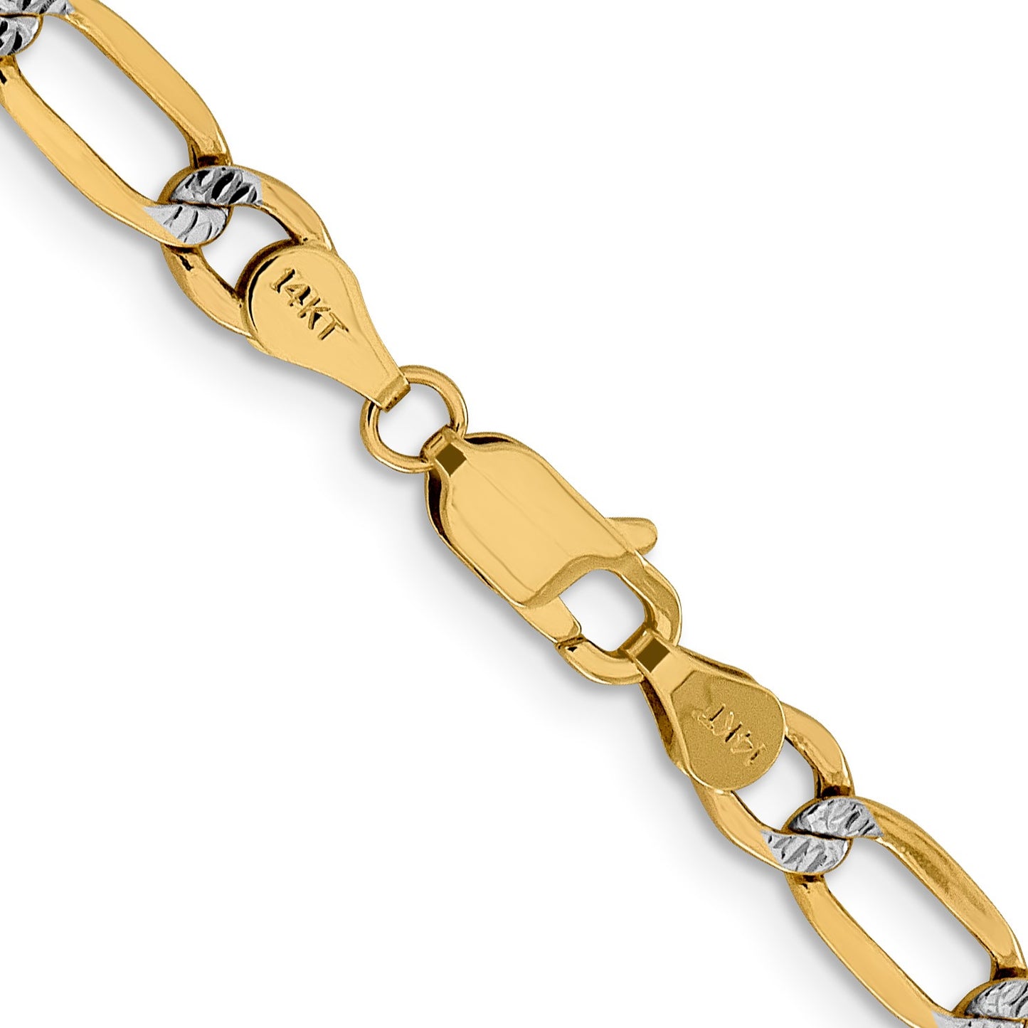 14K 26 inch 5.25mm Semi-Solid with Rhodium Pav� Figaro with Lobster Clasp Chain