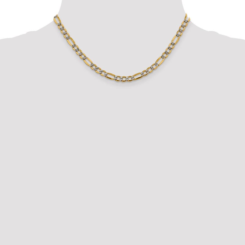 14K 16 inch 5.25mm Semi-Solid with Rhodium Pav� Figaro with Lobster Clasp Chain