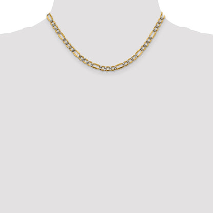 14K 16 inch 5.25mm Semi-Solid with Rhodium Pav� Figaro with Lobster Clasp Chain