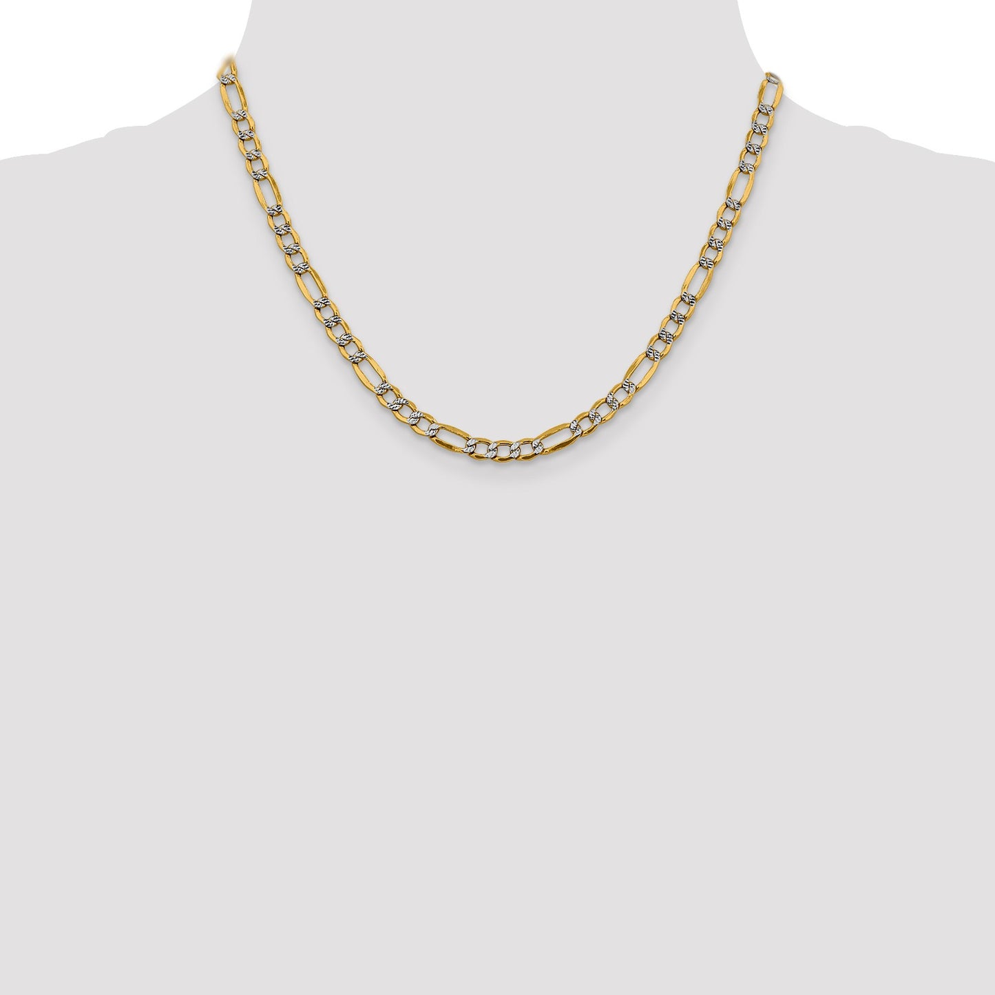 14K 18 inch 5.25mm Semi-Solid with Rhodium Pav� Figaro with Lobster Clasp Chain