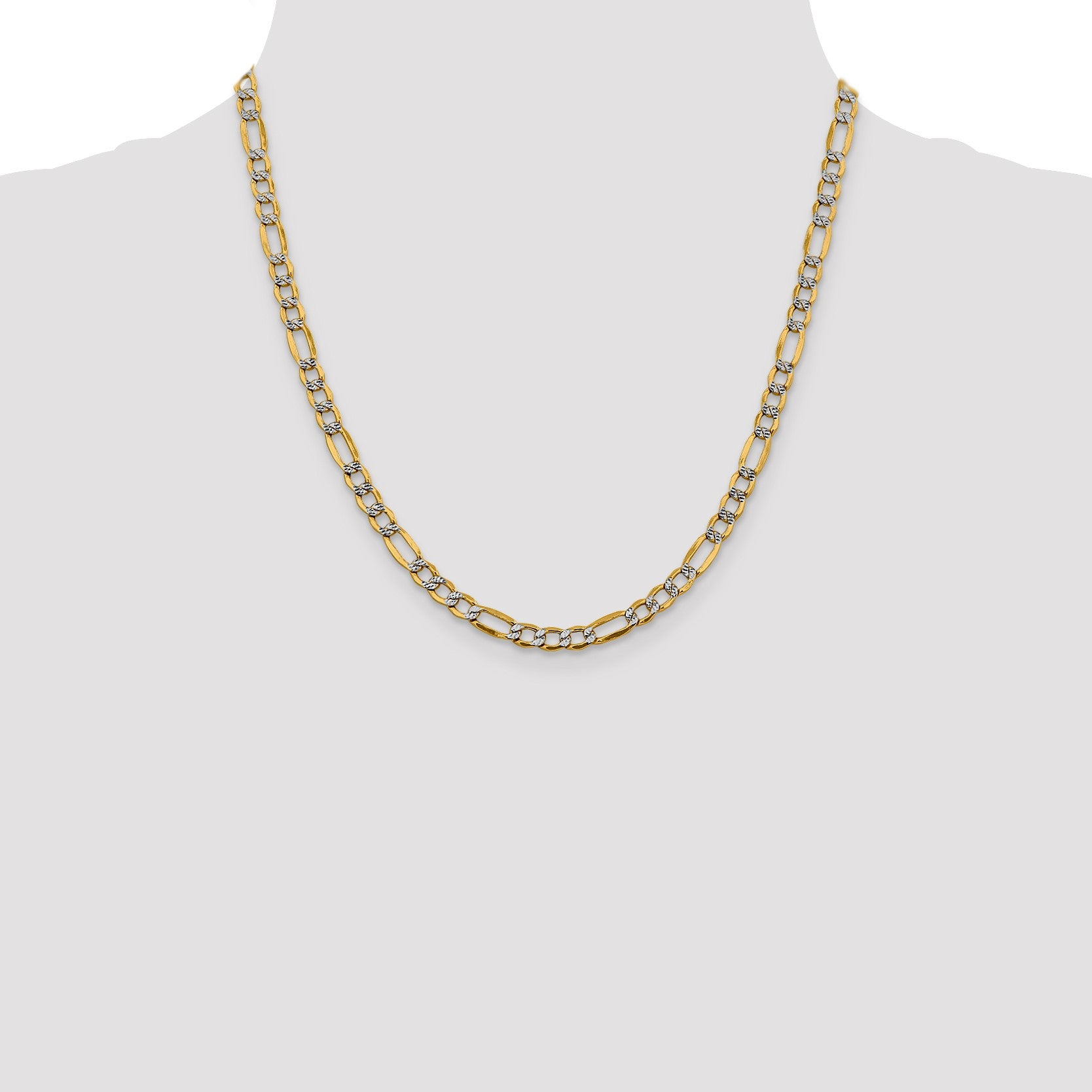 14K 20 inch 5.25mm Semi-Solid with Rhodium Pav� Figaro with Lobster Clasp Chain