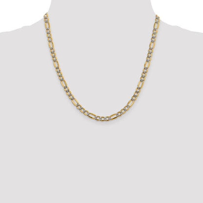 14K 20 inch 5.25mm Semi-Solid with Rhodium Pav� Figaro with Lobster Clasp Chain