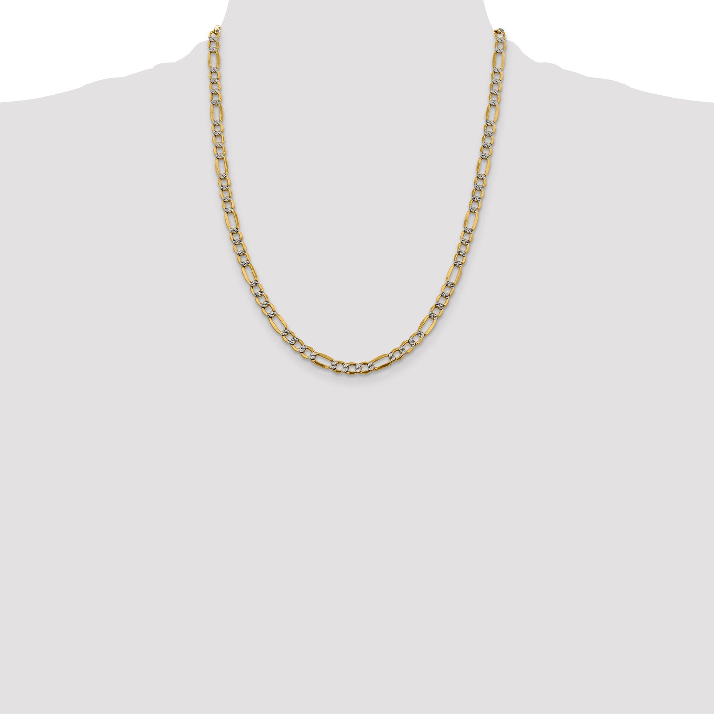 14K 22 inch 5.25mm Semi-Solid with Rhodium Pav� Figaro with Lobster Clasp Chain