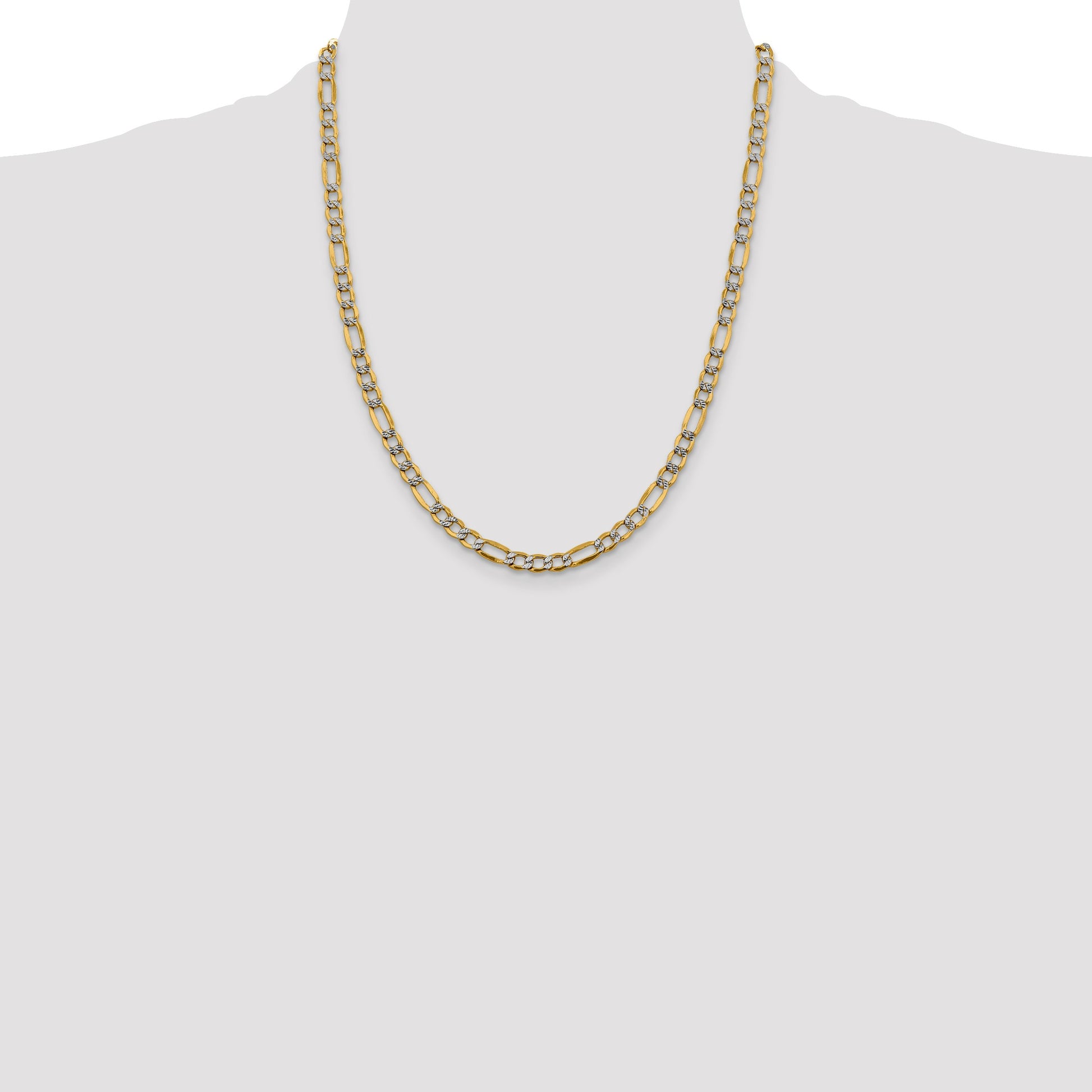 14K 22 inch 5.25mm Semi-Solid with Rhodium Pav� Figaro with Lobster Clasp Chain