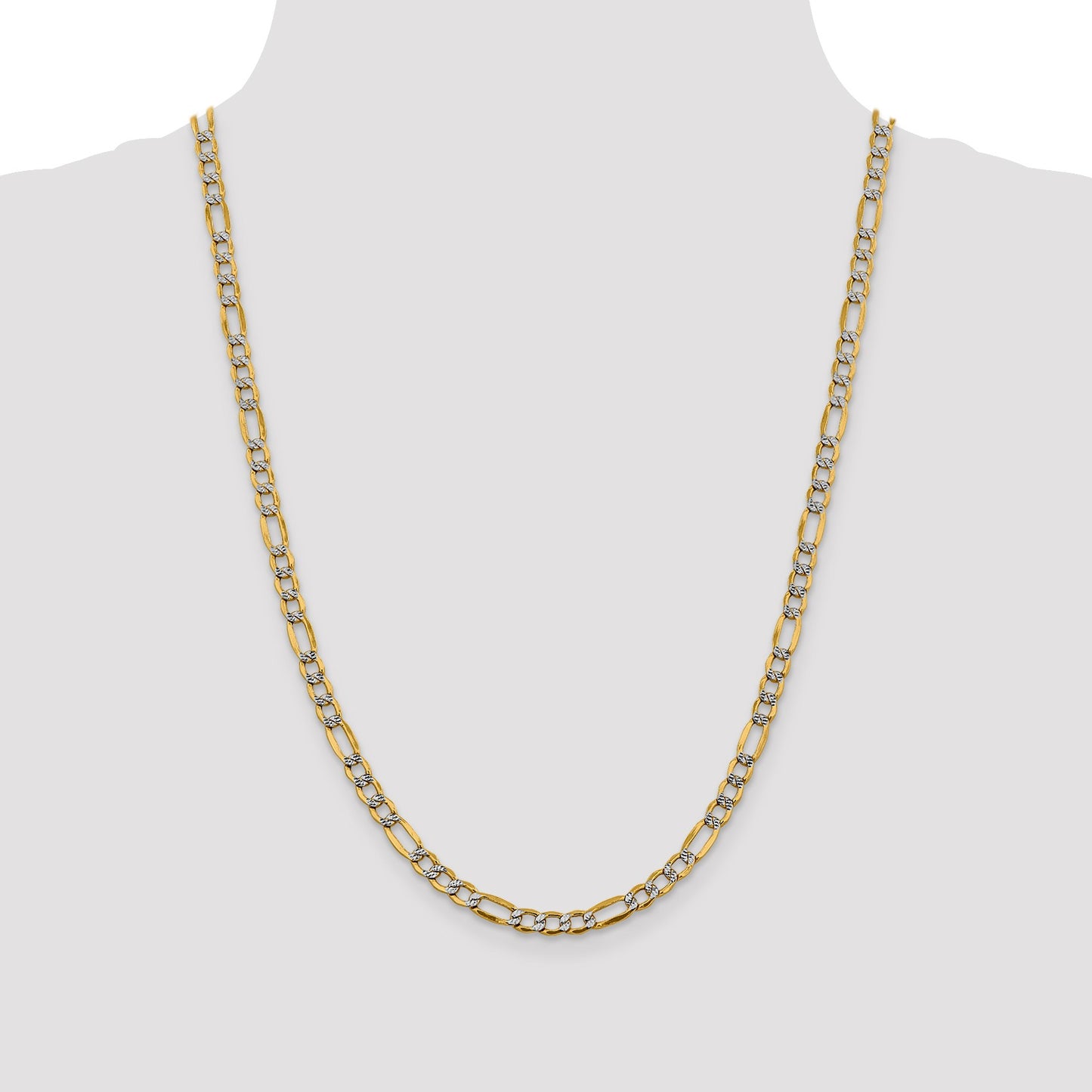 14K 24 inch 5.25mm Semi-Solid with Rhodium Pav� Figaro with Lobster Clasp Chain