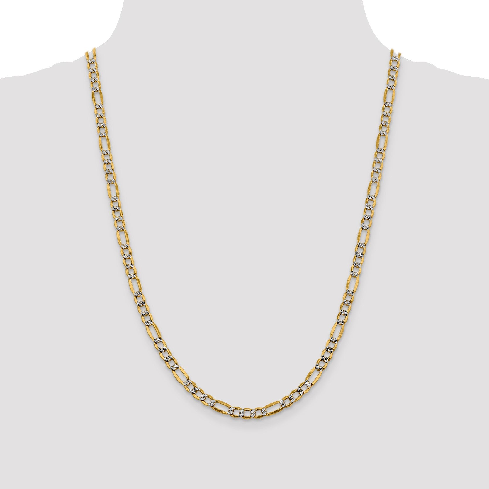 14K 24 inch 5.25mm Semi-Solid with Rhodium Pav� Figaro with Lobster Clasp Chain