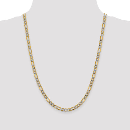 14K 24 inch 5.25mm Semi-Solid with Rhodium Pav� Figaro with Lobster Clasp Chain