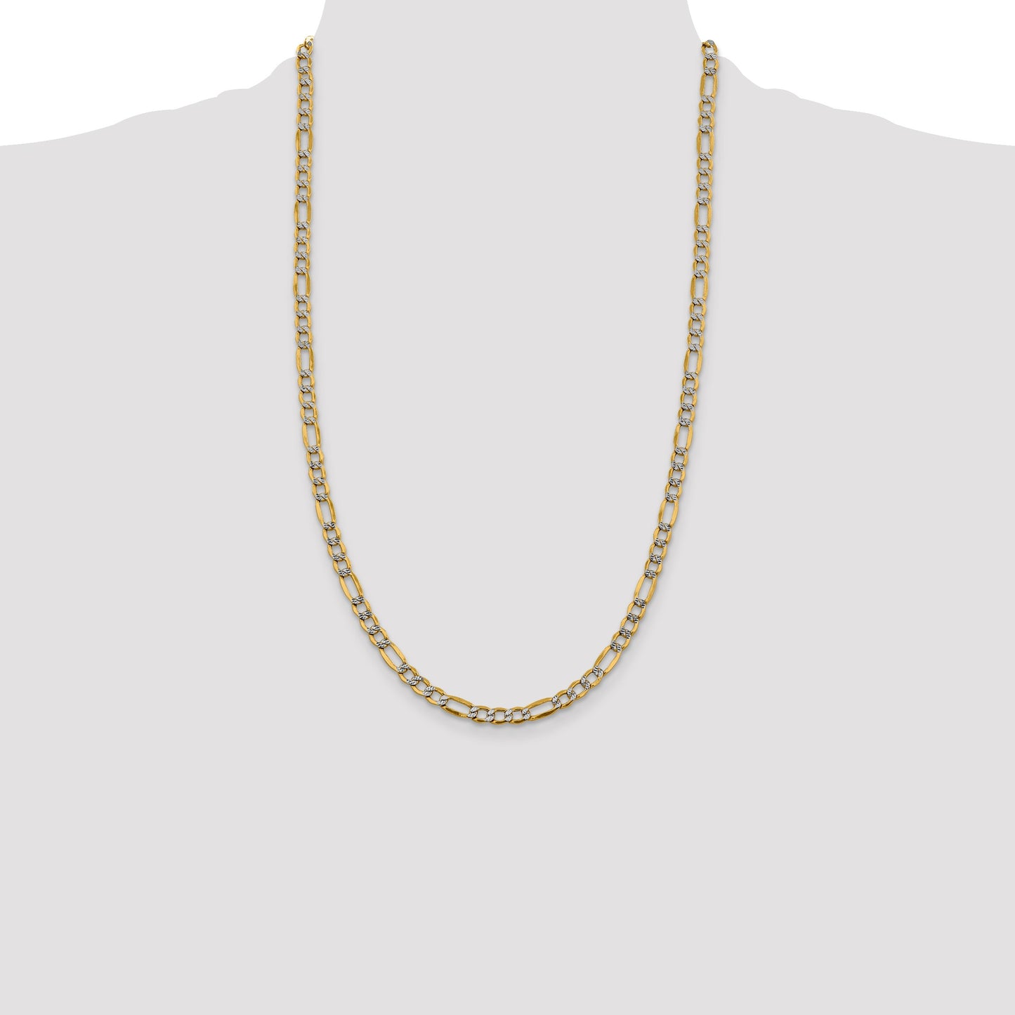 14K 26 inch 5.25mm Semi-Solid with Rhodium Pav� Figaro with Lobster Clasp Chain