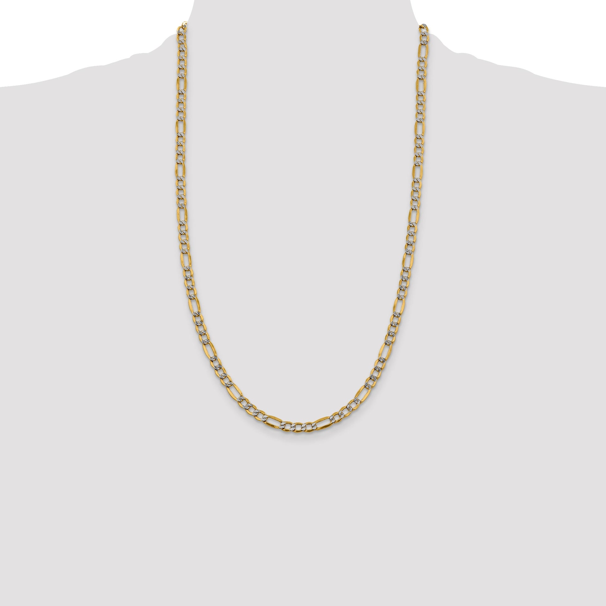 14K 26 inch 5.25mm Semi-Solid with Rhodium Pav� Figaro with Lobster Clasp Chain