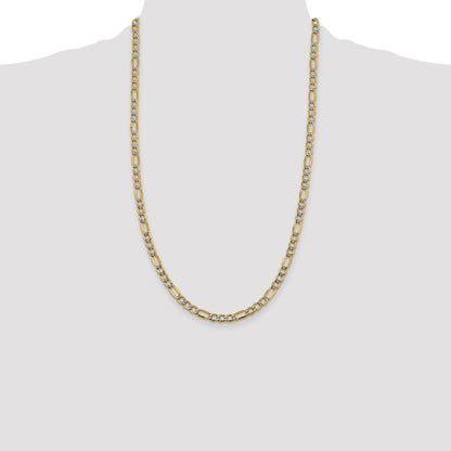 14K 26 inch 5.25mm Semi-Solid with Rhodium Pav� Figaro with Lobster Clasp Chain