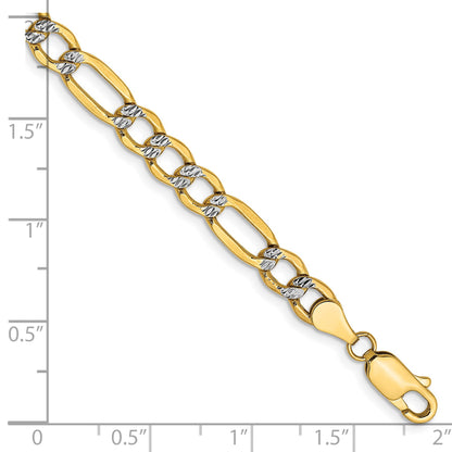 14K 9 inch 5.25mm Semi-Solid with Rhodium Pav� Figaro with Lobster Clasp Chain