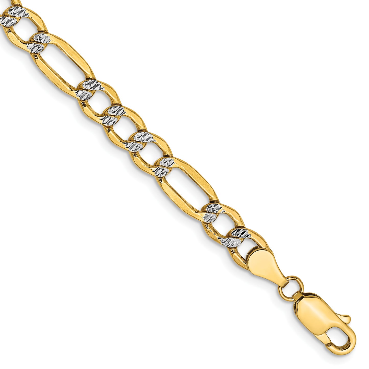 14K 9 inch 5.25mm Semi-Solid with Rhodium Pav� Figaro with Lobster Clasp Chain