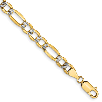 14K 9 inch 5.25mm Semi-Solid with Rhodium Pav� Figaro with Lobster Clasp Chain