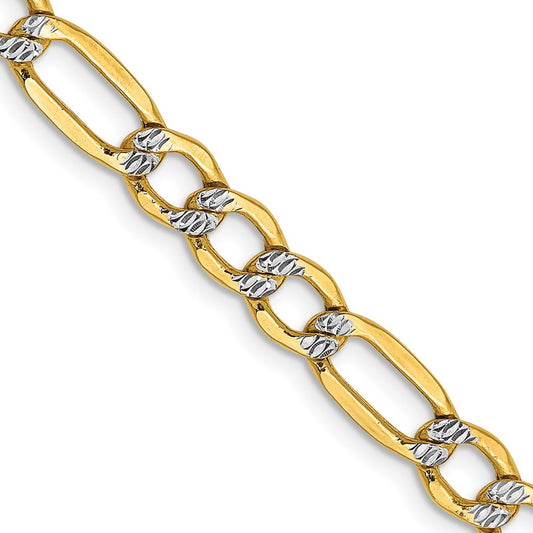 14K 18 inch 5.25mm Semi-Solid with Rhodium Pav� Figaro with Lobster Clasp Chain