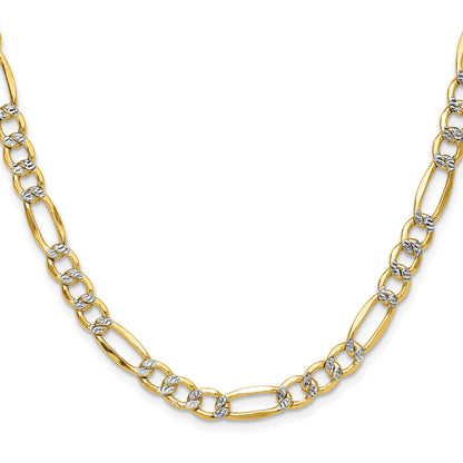 14k 6.5mm Semi-solid with Rhodium Pav� Figaro Chain
