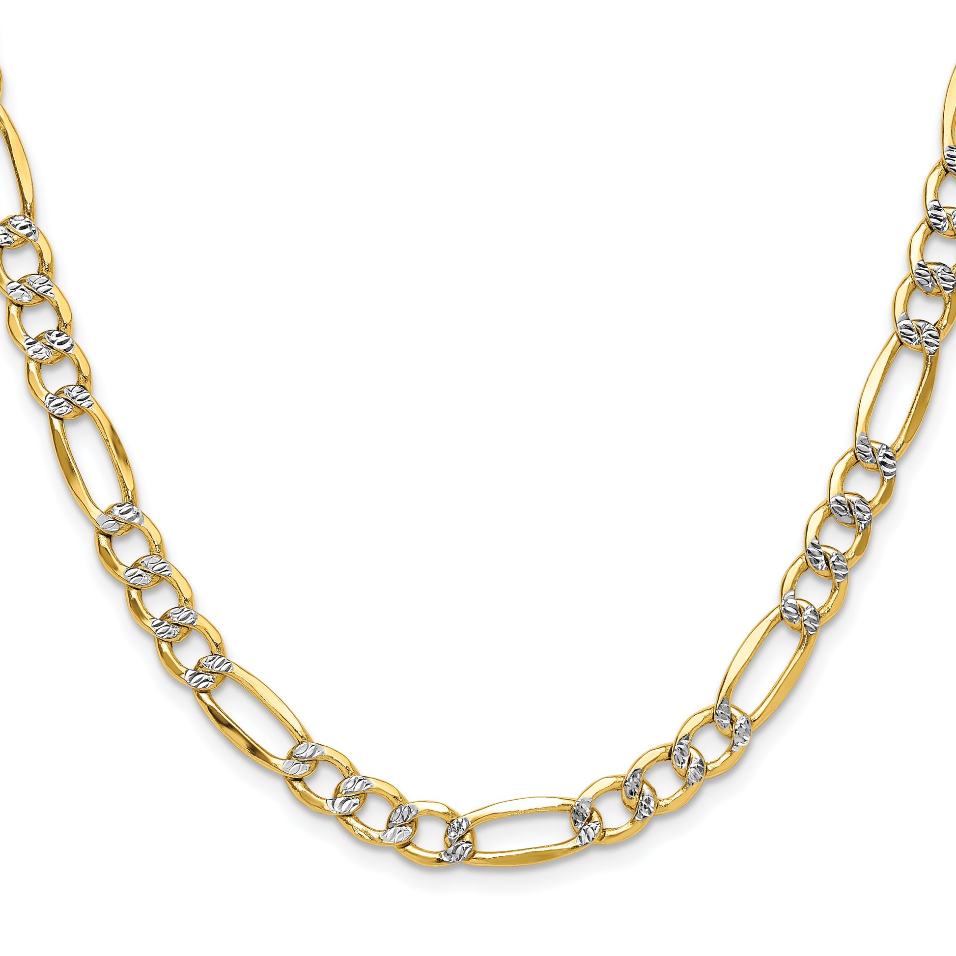 14k 6.5mm Semi-solid with Rhodium Pav� Figaro Chain