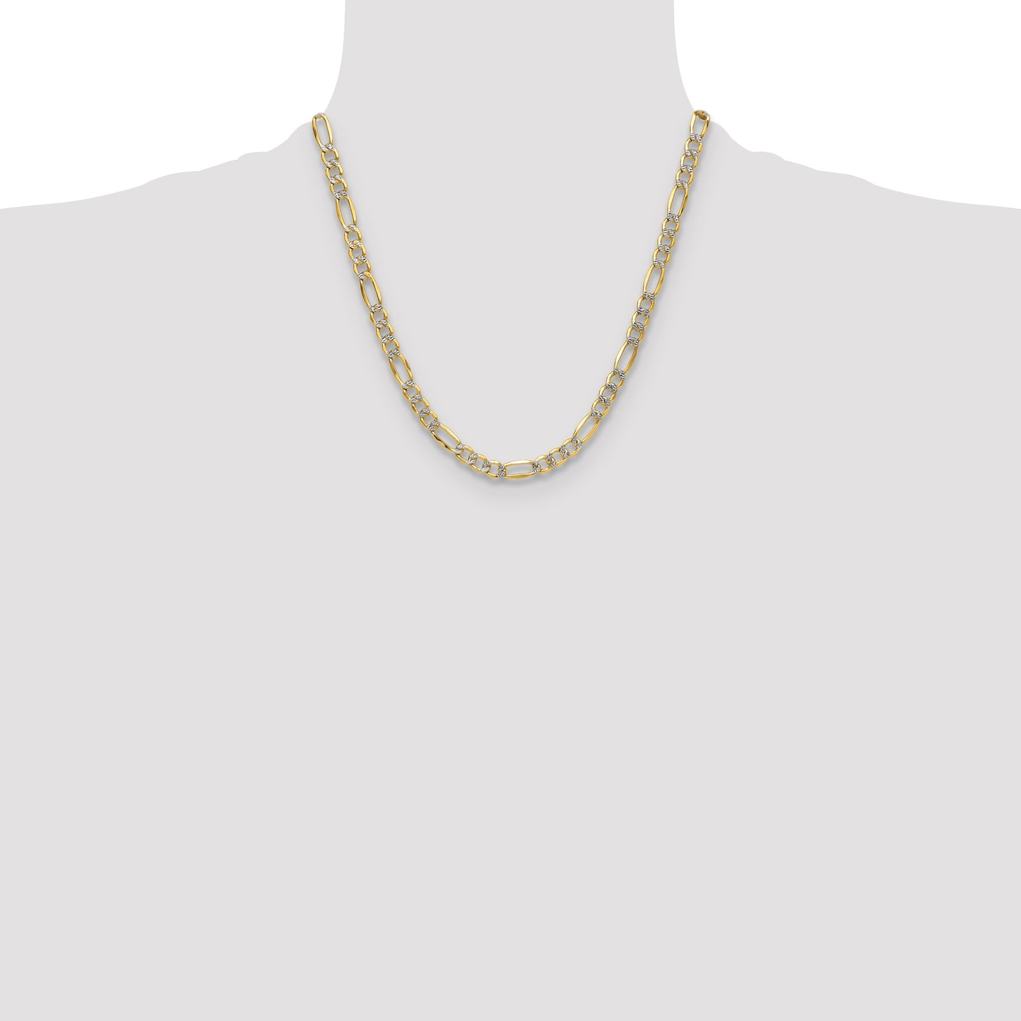 14k 6.5mm Semi-solid with Rhodium Pav� Figaro Chain