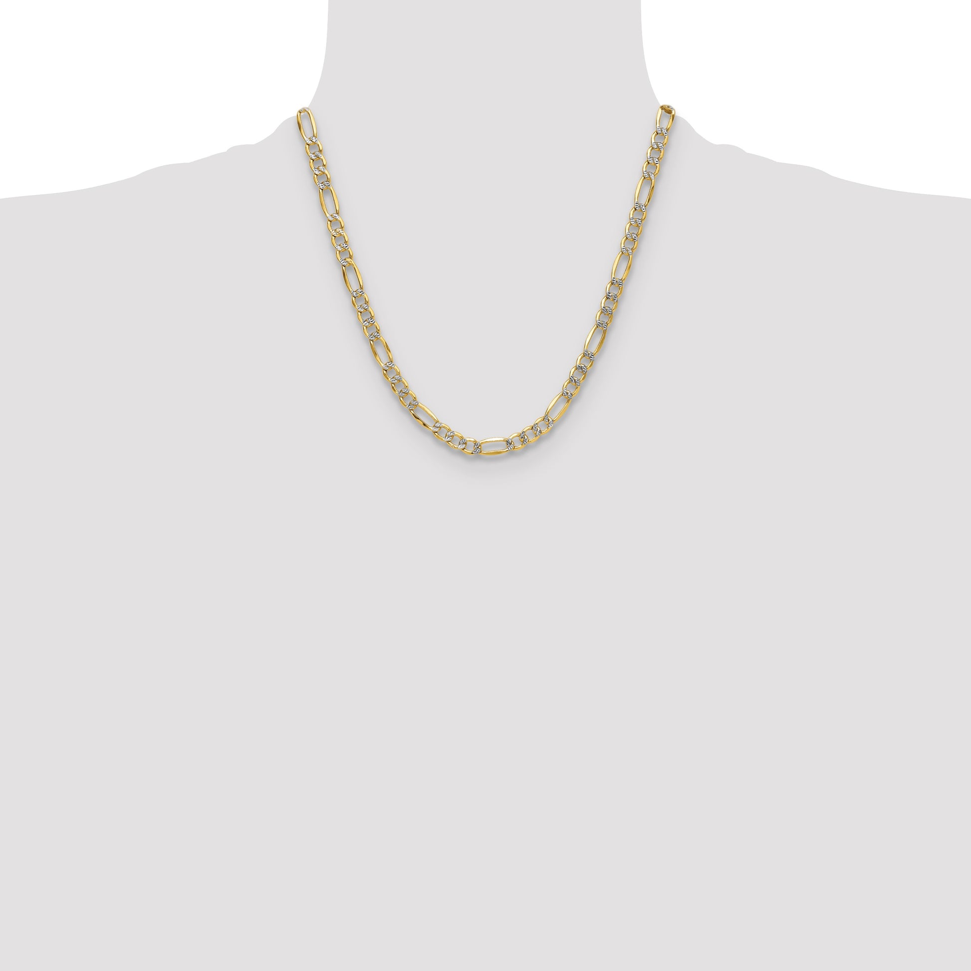 14k 6.5mm Semi-solid with Rhodium Pav� Figaro Chain