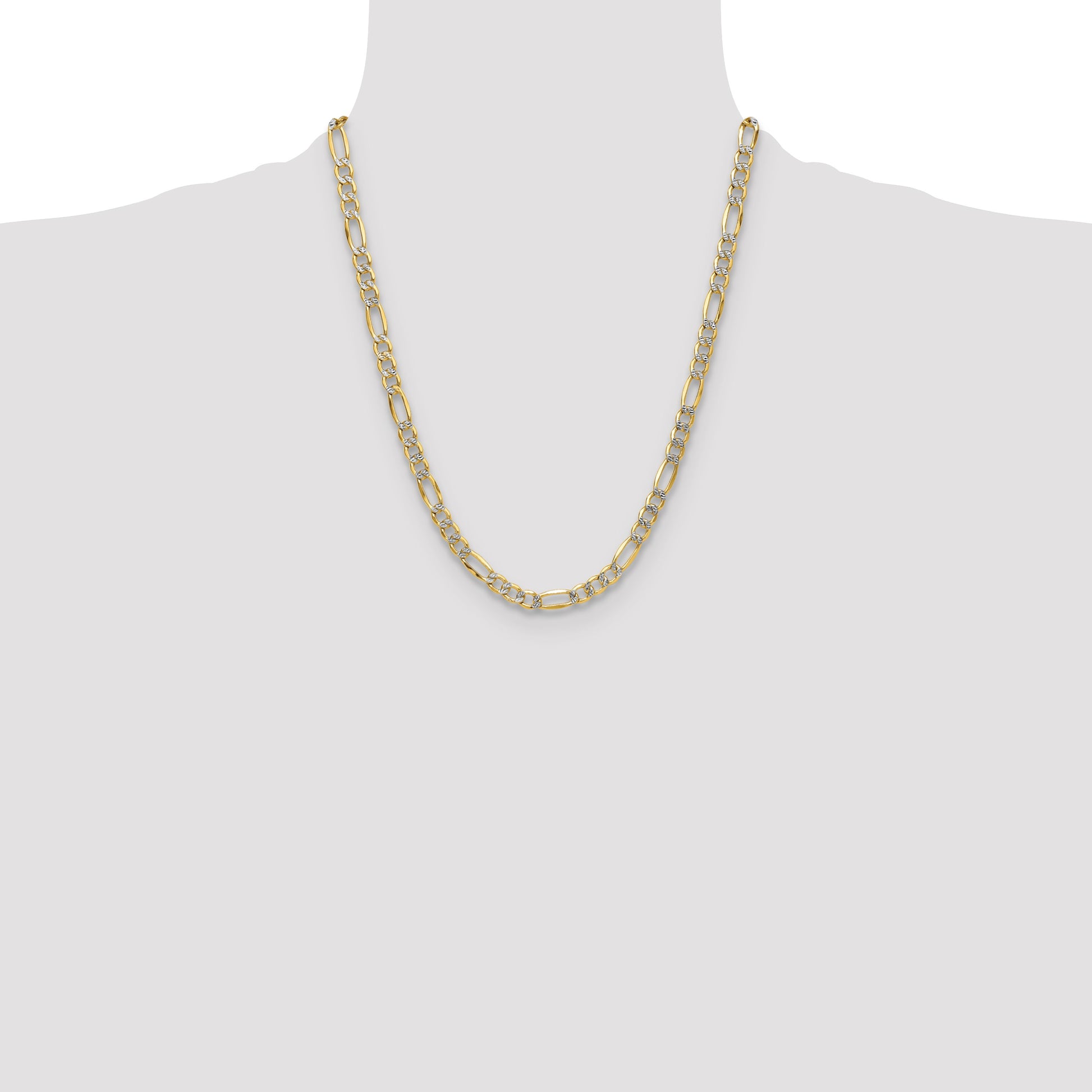 14k 6.5mm Semi-solid with Rhodium Pav� Figaro Chain