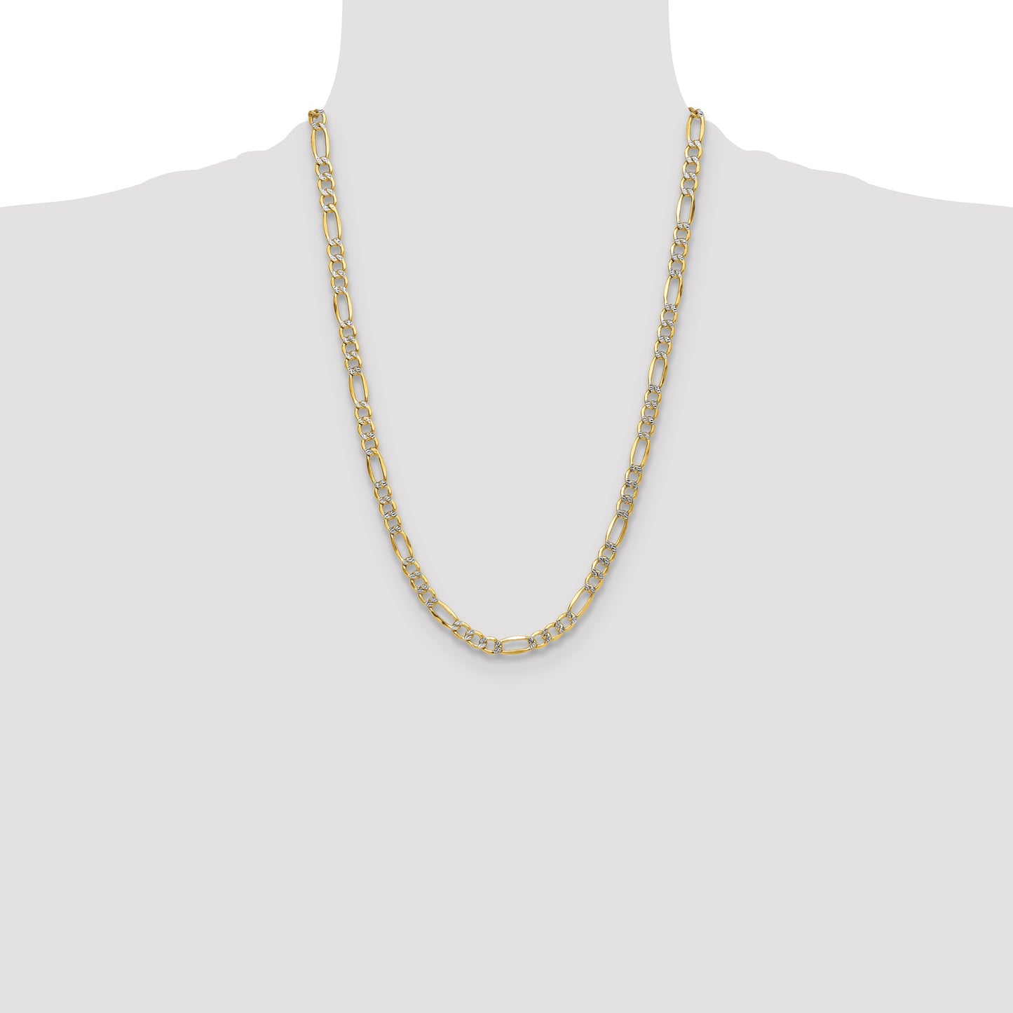 14k 6.5mm Semi-solid with Rhodium Pav� Figaro Chain