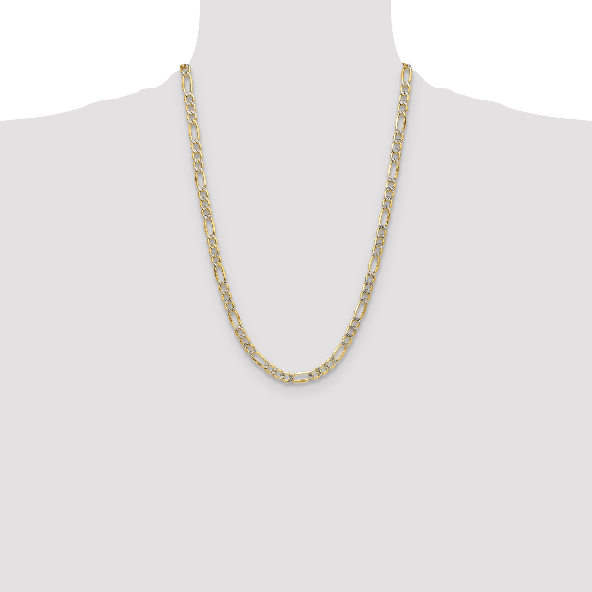 14k 6.5mm Semi-solid with Rhodium Pav� Figaro Chain
