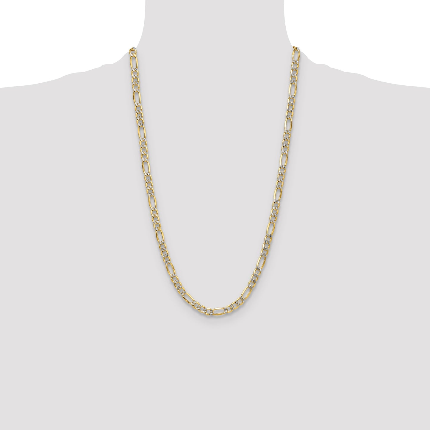 14k 6.5mm Semi-solid with Rhodium Pav� Figaro Chain