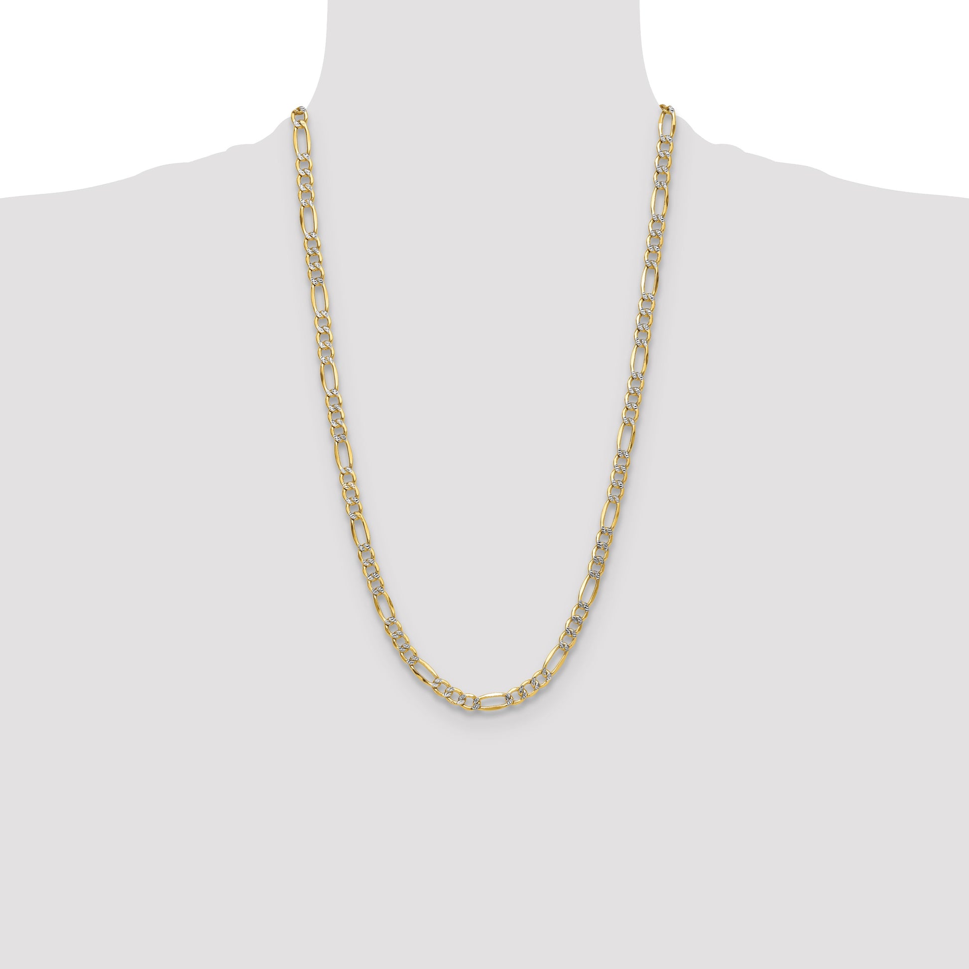 14k 6.5mm Semi-solid with Rhodium Pav� Figaro Chain