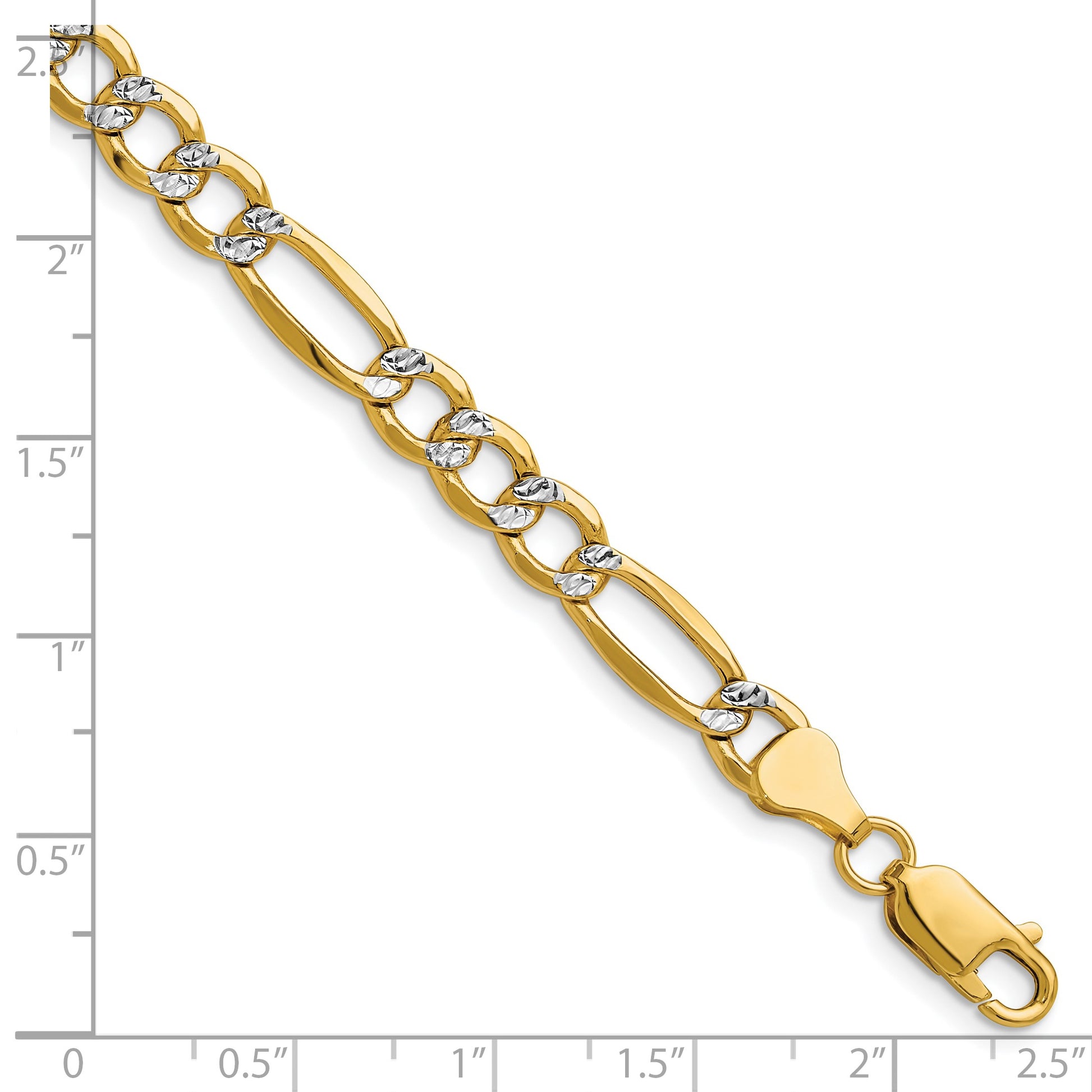 14k 6.5mm Semi-solid with Rhodium Pav� Figaro Chain