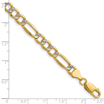 14k 6.5mm Semi-solid with Rhodium Pav� Figaro Chain
