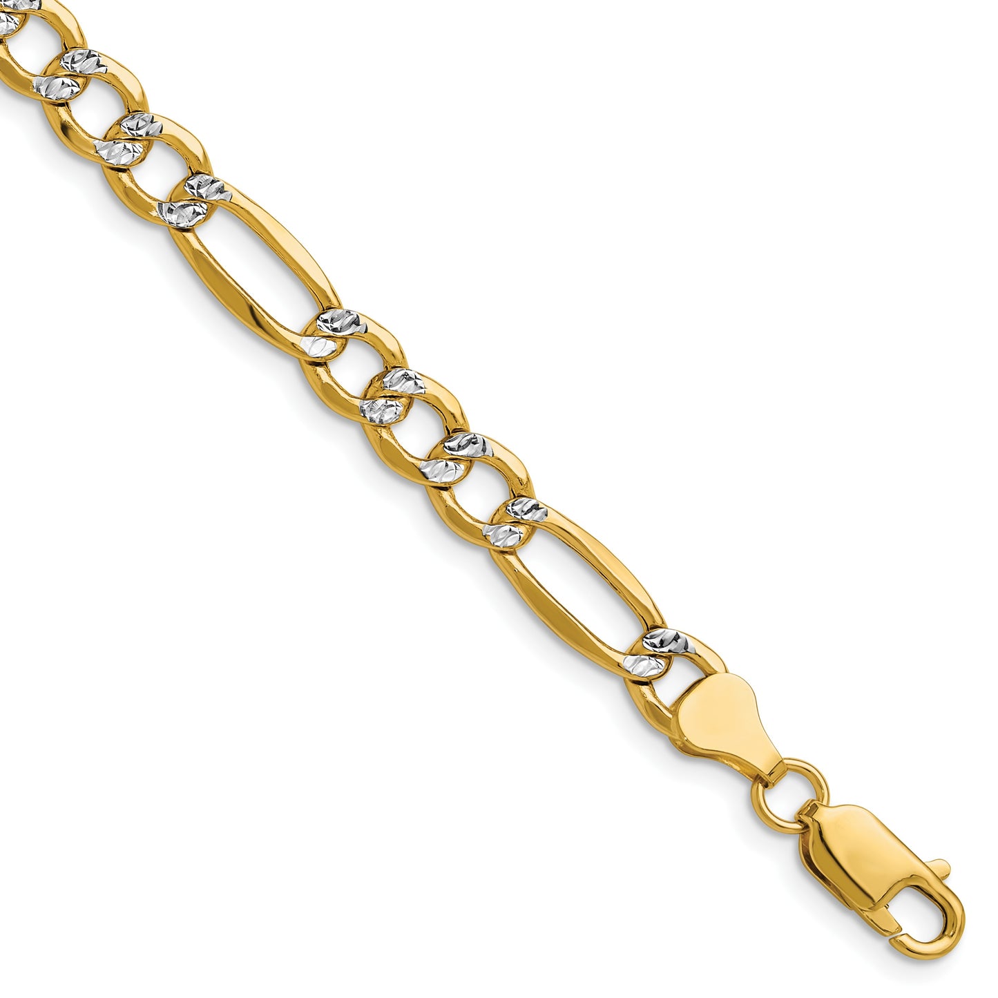 14k 6.5mm Semi-solid with Rhodium Pav� Figaro Chain