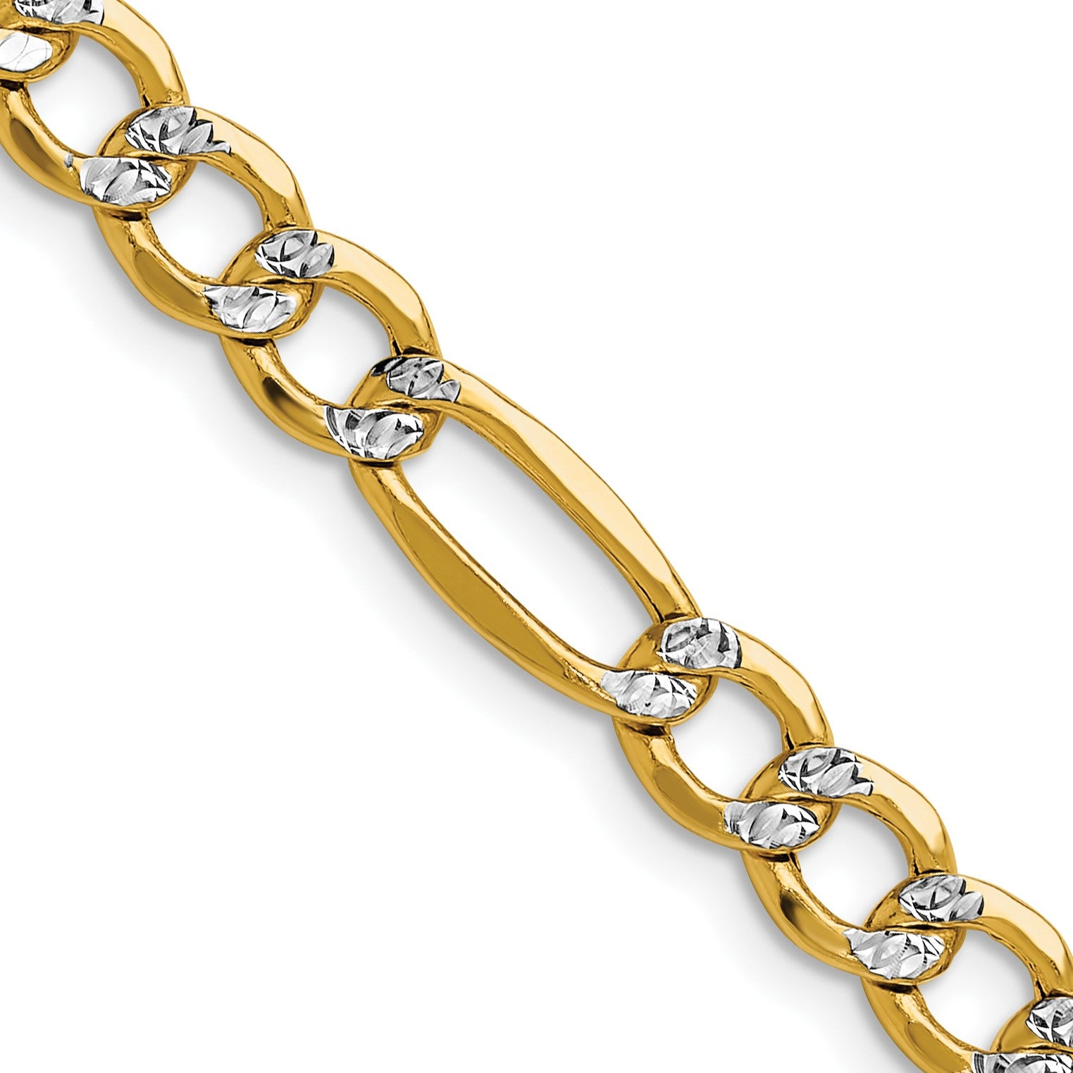 14k 6.5mm Semi-solid with Rhodium Pav� Figaro Chain
