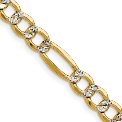 14k 6.5mm Semi-solid with Rhodium Pav� Figaro Chain