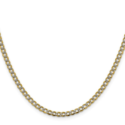 14K 18 inch 3.4mm Semi-Solid with Rhodium Pav� Curb with Lobster Clasp Chain