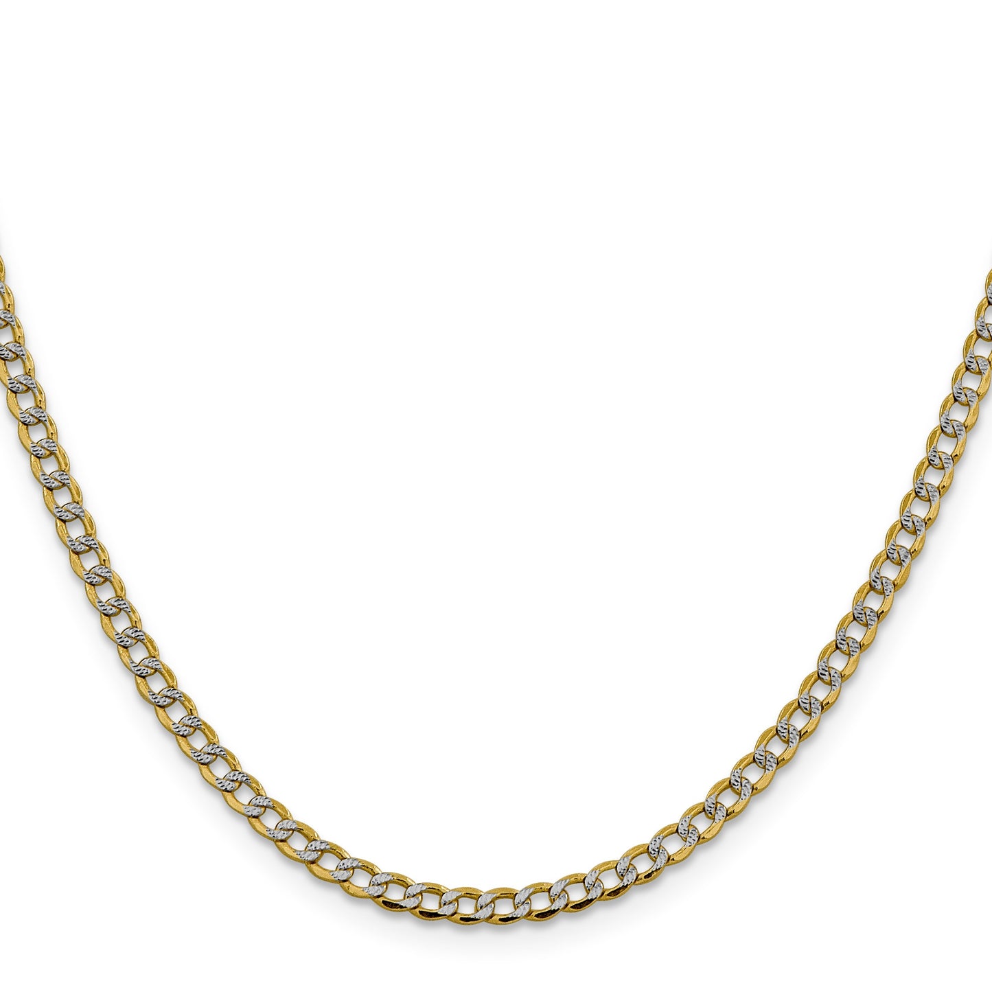 14K 24 inch 3.4mm Semi-Solid with Rhodium Pav� Curb with Lobster Clasp Chain