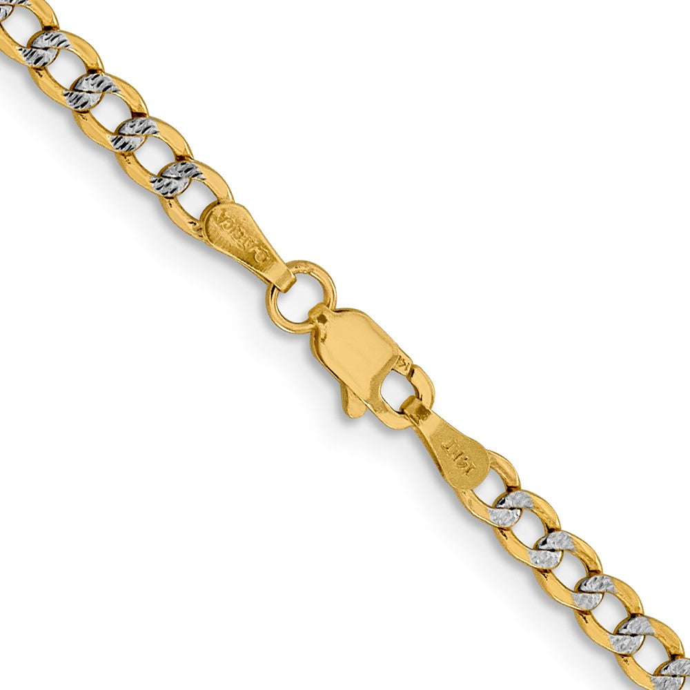 14K 18 inch 3.4mm Semi-Solid with Rhodium Pav� Curb with Lobster Clasp Chain