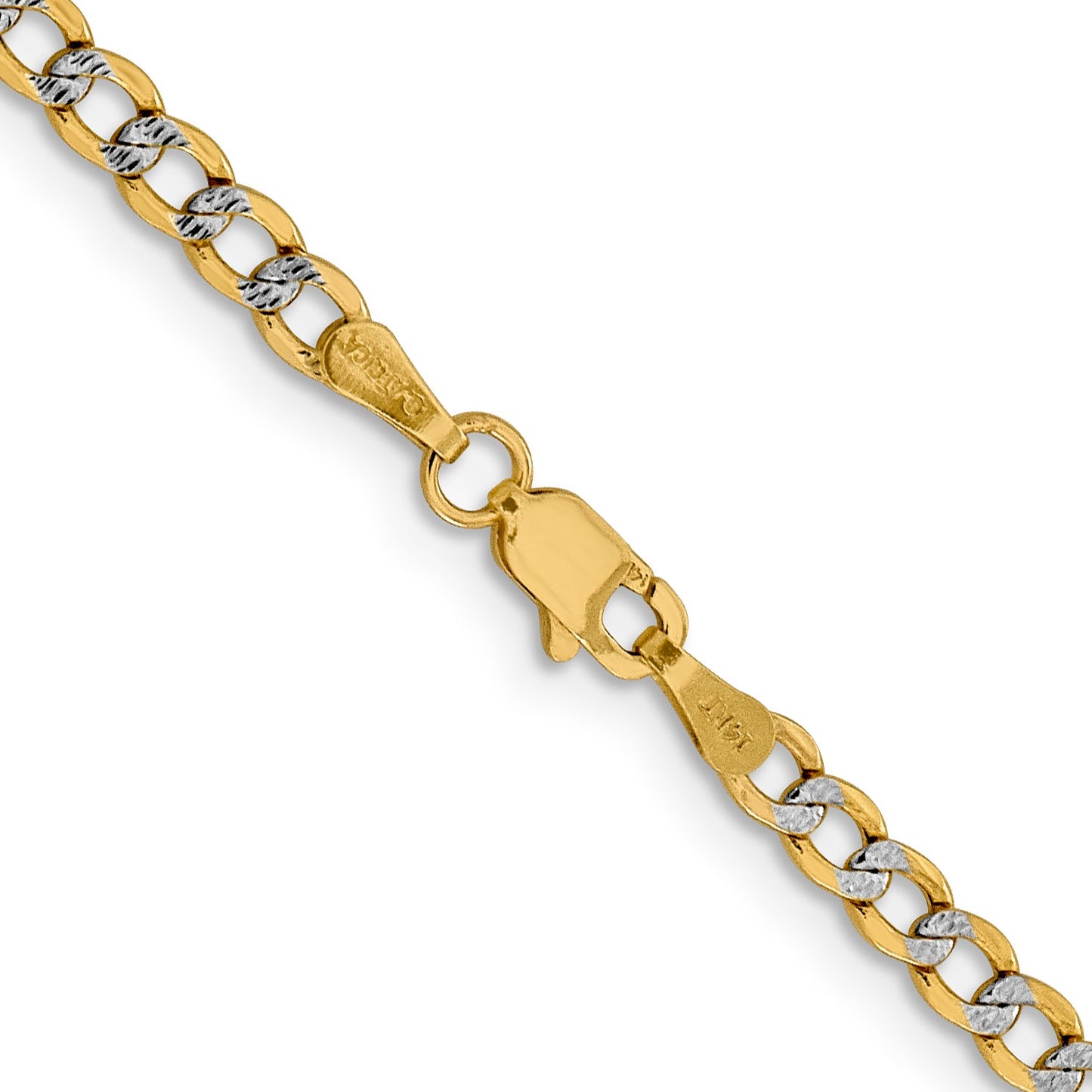 14K 22 inch 3.4mm Semi-Solid with Rhodium Pav� Curb with Lobster Clasp Chain