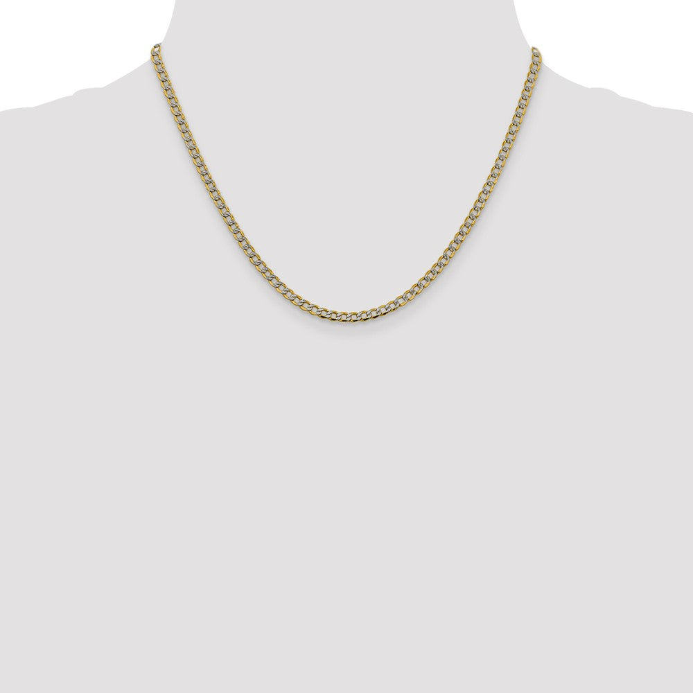 14K 18 inch 3.4mm Semi-Solid with Rhodium Pav� Curb with Lobster Clasp Chain