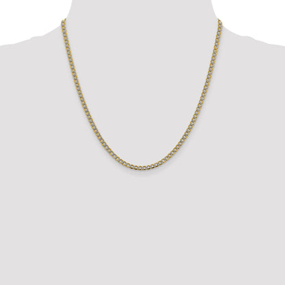 14K 20 inch 3.4mm Semi-Solid with Rhodium Pav� Curb with Lobster Clasp Chain