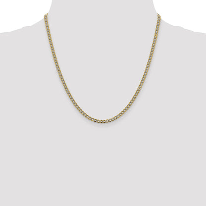 14K 20 inch 3.4mm Semi-Solid with Rhodium Pav� Curb with Lobster Clasp Chain