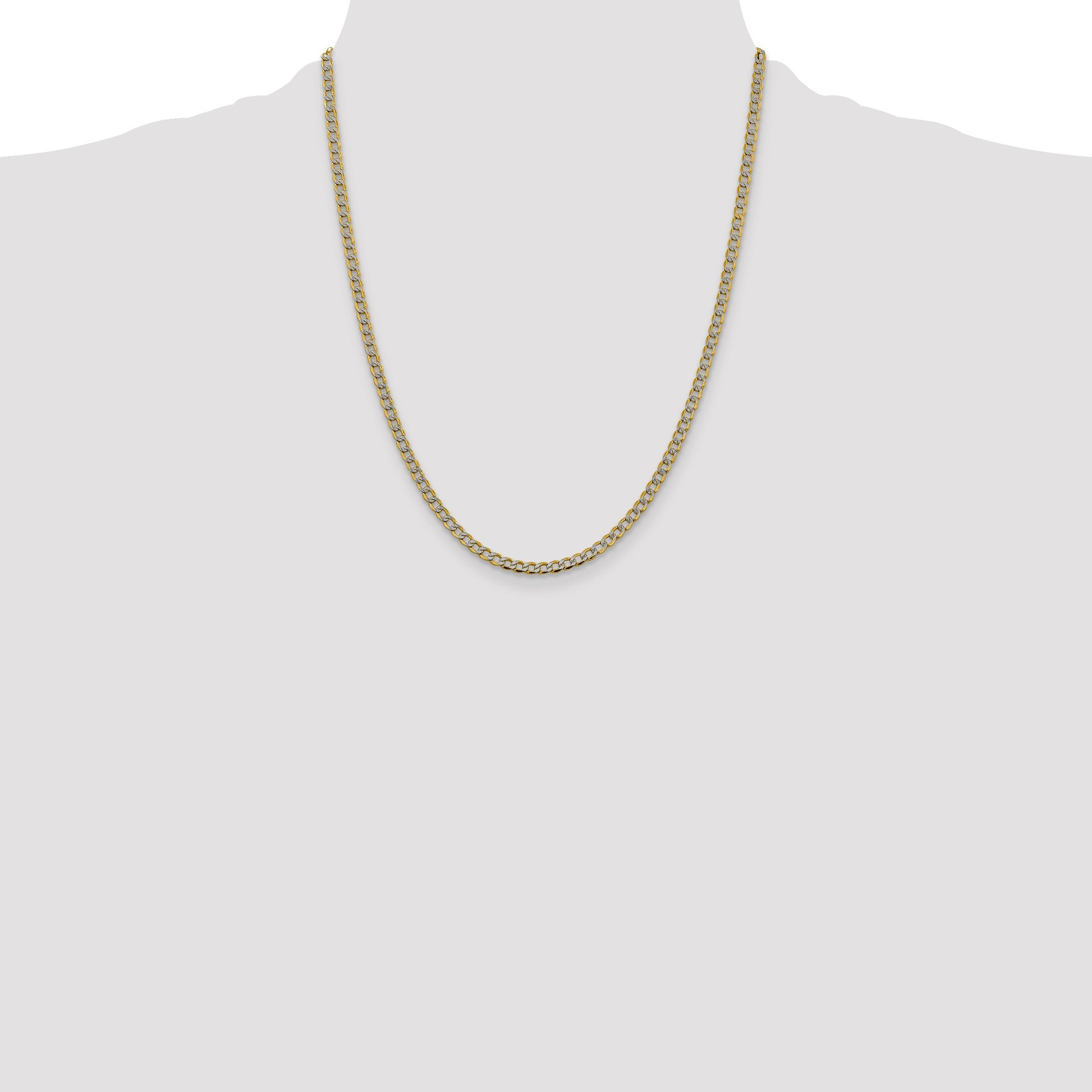 14K 22 inch 3.4mm Semi-Solid with Rhodium Pav� Curb with Lobster Clasp Chain