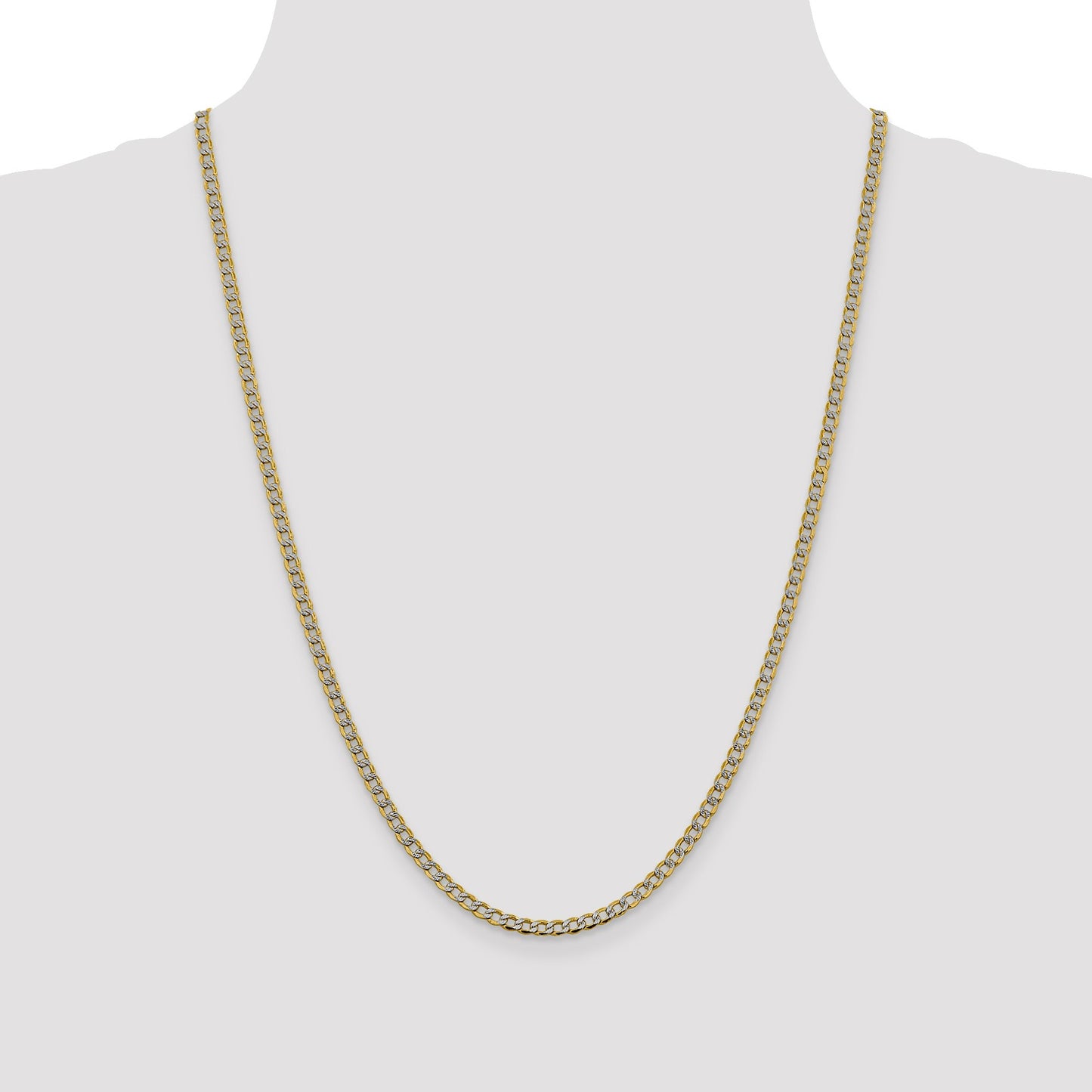 14K 24 inch 3.4mm Semi-Solid with Rhodium Pav� Curb with Lobster Clasp Chain
